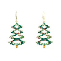 Christmas Earrings, Zinc Alloy, Christmas Tree, gold color plated, Christmas jewelry & for woman & with rhinestone & hollow 