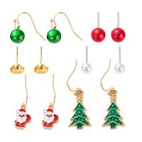 クリスマスイヤリング, 亜鉛合金, とともに プラスチック製パール, ゴールドメッキ, 女性用 & エナメル, 無色, 12-30mm, 売り手 セット