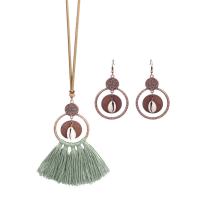 Fashion Zinc Alloy Jewelry Sets, earring & necklace, with Polyester & Shell, plated, 2 pieces & for woman Approx 15.74 Inch 