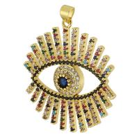 Cubic Zirconia Micro Pave Brass Pendant, Evil Eye, gold color plated, fashion jewelry & DIY & micro pave cubic zirconia & for woman, multi-colored Approx 3mm 