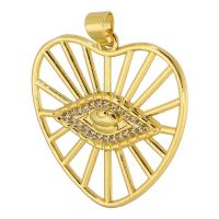 Cubic Zirconia Micro Pave Brass Pendant, Heart, gold color plated, fashion jewelry & DIY & evil eye pattern & micro pave cubic zirconia & for woman, golden Approx 3mm 