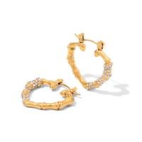 Stainless Steel Hoop Earring, 304 Stainless Steel, Heart, Vacuum Ion Plating, for woman & with rhinestone, gold 
