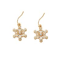 Christmas Earrings, Zinc Alloy, Snowflake, gold color plated, Christmas Design & for woman & with rhinestone, golden 