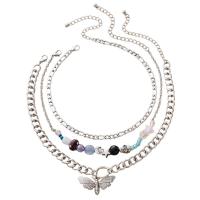 Fashion Multi Layer Necklace, Zinc Alloy, with Crystal, silver color plated, three pieces & for woman, silver color 