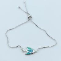 Brass Bracelets, with Opal, Fish, silver color plated & for woman, silver color, 19mm cm 