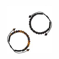 Gemstone Bracelets, Tiger Eye, with Lava & Non Magnetic Hematite & Polyester, Round, handmade, Unisex & adjustable 6mm Inch 
