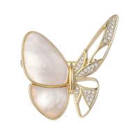 Shell Brooch, Brass, with Shell, Butterfly, plated, micro pave cubic zirconia & for woman 