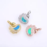 Cubic Zirconia Micro Pave Brass Pendant, with Opal, Swan, plated, DIY & micro pave cubic zirconia 