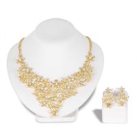 Rhinestone Zinc Alloy Jewelry Set, Stud Earring & necklace, with 1.97inch extender chain, KC gold color plated, 2 pieces & for woman & with rhinestone, golden, 23*38mm,143*153mm Approx 21.65 Inch 