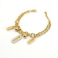 Stainless Steel Charm Bracelet, 304 Stainless Steel, 18K gold plated, for woman & with rhinestone, golden Approx 8.66 Inch 
