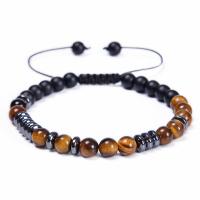 Gemstone Hematite Bracelets, with Polyester Cord, Round, handmade, fashion jewelry & Unisex & adjustable mixed colors, 6mm .6-11.8 Inch 
