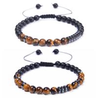 Gemstone Hematite Bracelets, with Polyester Cord, Round, handmade, 2 pieces & mother and child series & fashion jewelry & adjustable 6mm .6-11.8 Inch 