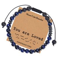 Gemstone Hematite Bracelets, with Polyester Cord, Round, handmade, fashion jewelry & Unisex & adjustable 6mm .6-11.8 Inch 