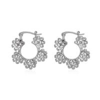 Zinc Alloy Rhinestone Hoop Earring, Flower, plated, fashion jewelry & for woman & with rhinestone 25mm 