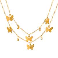 Rhinestone Zinc Alloy Necklace, with 5cm extender chain, Butterfly, KC gold color plated, Double Layer & fashion jewelry & for woman & with rhinestone, golden cm 