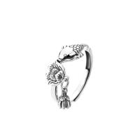 Sterling Silver Finger Ring, 925 Sterling Silver, Adjustable & With Pendant & for woman, silver color 