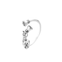 925 Sterling Silver Cuff Finger Ring, Adjustable & With Pendant & for woman, silver color 