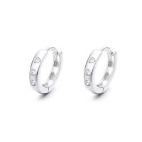 Sterling Silver Huggie Hoop Earring, 925 Sterling Silver, for woman & with rhinestone, silver color 