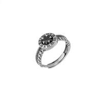 Cubic Zirconia Sterling Silver Finger Ring, 925 Sterling Silver, Adjustable & Unisex & micro pave cubic zirconia & enamel, silver color 