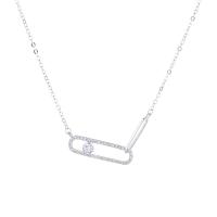 Sterling Silver Jewelry Necklace, 925 Sterling Silver, with 1.96 inch extender chain, Paper Clip, plated, for woman & with rhinestone Approx 15.73 Inch 