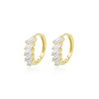 Sterling Silver Huggie Hoop Earring, 925 Sterling Silver, gold color plated, micro pave cubic zirconia & for woman, 13.5mm, Inner Approx 11mm 