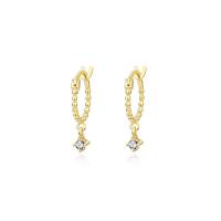 Huggie Hoop Drop Earring, 925 Sterling Silver, gold color plated, micro pave cubic zirconia & for woman 16.5mm, Inner Approx 10mm 