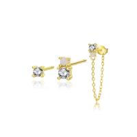Sterling Silver Cubic Zirconia Earring, 925 Sterling Silver, gold color plated, three pieces & micro pave cubic zirconia & for woman 40mm,2.8mm,3*5.5mm 