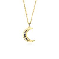 Cubic Zircon Micro Pave Sterling Silver Necklace, 925 Sterling Silver, with 1.96 inch extender chain, Moon, plated, micro pave cubic zirconia & for woman Approx 15.75 Inch 