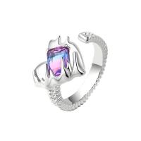 Circón cúbico anillo de dedo de latón, metal, chapado en color de platina, Ajustable & para mujer & con circonia cúbica, Vendido por UD