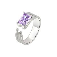 Zirkonia Messing Finger Ring, Platinfarbe platiniert, Einstellbar & für Frau & mit kubischem Zirkonia, verkauft von PC