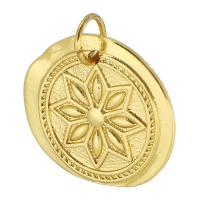 Brass Jewelry Pendants, Round, gold color plated, fashion jewelry & DIY & with flower pattern & for woman, golden Approx 3mm 