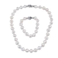 Natürliche Süßwasser Perlen Schmuck Sets, Natürliche kultivierte Süßwasserperlen, Armband & Halskette, rund, für Frau, keine, 10mm, Länge:ca. 19 cm, ca. 45 cm, verkauft von setzen