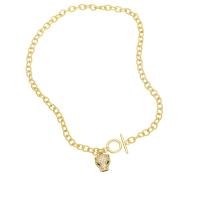 Cubic Zircon Micro Pave Brass Necklace, with 2 extender chain, Leopard, 18K gold plated, Unisex & micro pave cubic zirconia, golden .9 Inch 