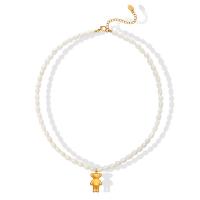 Natural Freshwater Pearl Necklace, Titanium Steel, with Freshwater Pearl, with 1.97inch extender chain, Bear, gold color plated, fashion jewelry & for woman, 4mm,11*20mm Approx 15.35 Inch 
