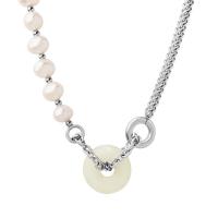 Natural Freshwater Pearl Necklace, Titanium Steel, with Jade & Freshwater Pearl, with 1.18inch extender chain, fashion jewelry & for woman, 19mm Approx 17.72 Inch 