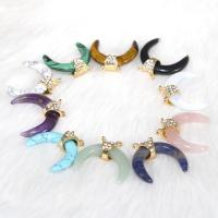 Gemstone Zinc Alloy Pendants, with Gemstone, gold color plated & with rhinestone, golden 