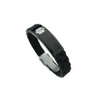 Bracelet de bijoux de silicone, avec Acier titane, bijoux de mode & unisexe & styles différents pour le choix, noire Environ 22.63 pouce, Vendu par PC