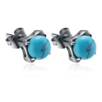 Titanium Steel Earrings, with turquoise, fashion jewelry & Unisex, blue 