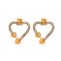 Zinc Alloy Stud Earring, Heart, plated, fashion jewelry & micro pave cubic zirconia & for woman & hollow 