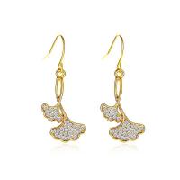 Zinc Alloy Rhinestone Drop Earring, Ginkgo Leaf, KC gold color plated, fashion jewelry & for woman & with rhinestone, golden, 35mm 