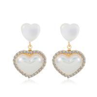 Zinc Alloy Rhinestone Drop Earring, with Resin, Heart, gold color plated, fashion jewelry & micro pave cubic zirconia & for woman, golden 