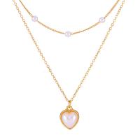 Zinc Alloy Necklace, with Plastic Pearl, with 7cm extender chain, Heart, plated, Double Layer & fashion jewelry & for woman cm 