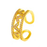 Brass Cuff Finger Ring, Heart, plated, fashion jewelry & micro pave cubic zirconia & for woman & hollow Inner Approx 17mm 