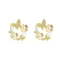 Plastic Pearl Zinc Alloy Earring, with Plastic Pearl, Butterfly, gold color plated, fashion jewelry & micro pave cubic zirconia & for woman, golden 