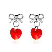 Zinc Alloy Rhinestone Drop Earring, with Rhinestone, Heart, platinum color plated, fashion jewelry & for woman, red, 21mm 