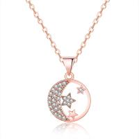 Cúbicos circón Collar de latón Micro pavimenta, metal, con 5cm extender cadena, Luna y estrella, chapado, Joyería & diferentes estilos para la opción & micro arcilla de zirconia cúbica & para mujer, más colores para la opción, 13.1x19.45mm, longitud:40 cm, Vendido por UD