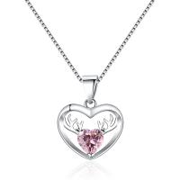 Brass Cubic Zirconia Necklace, with Cubic Zirconia, Heart, polished, fashion jewelry & for woman, platinum color 