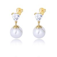 Sterling Silver Pearl Drop Earring, 925 Sterling Silver, with Shell Pearl, plated, micro pave cubic zirconia & for woman 21mm 