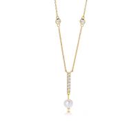 Sterling Silver Pearl Necklace, 925 Sterling Silver, with Shell Pearl, plated, micro pave cubic zirconia & for woman 450mm 