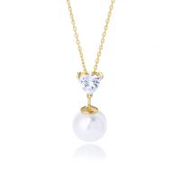 Sterling Silver Pearl Necklace, 925 Sterling Silver, with Shell Pearl, plated, micro pave cubic zirconia & for woman 450mm 